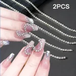 1 Pack Long Luxury Sparkling Chain Nail Accessories Silvery Metal Chain with Diamond (New)