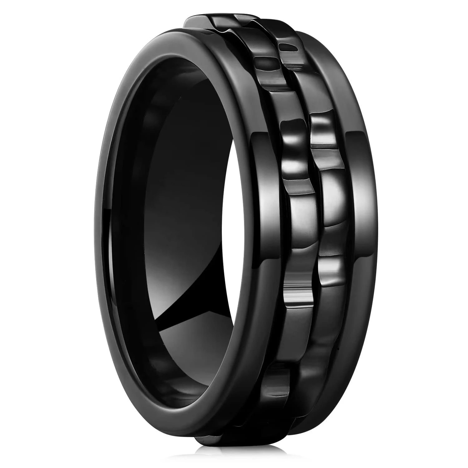 S6119a6647f7547948c63f4cdaa2255cd3 Fashion Punk Style Gear Rotating Anxiety Fidget Ring Titanium Steel Chain Spinner Rings (New) - Image 1