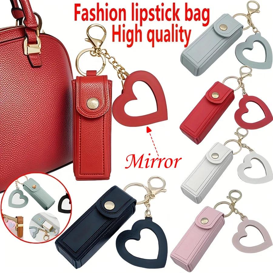 S611fb5a831364ac18b455f0215b92bc5m Various colors available, heart shaped mirror portable mini lipstick bag, portable lipstick bag with (New) - Image 1