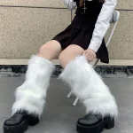Womens Artificial Fur Leg Warmers Japanese Lolita Autumn And Winter Black And White (New)