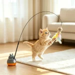 Rotating Base Cat Teaser Wand Long Steel Wire Feather Cat Toy Interactive Stress (New)