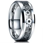 Vintage Men Steampunk Gear Wheel Stainless Steel Ring Silver Color Celtic Dragon Inlay (New)