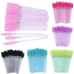 50 Disposable Eyelash Brushes Crystal Eye lash Mascara Wands Glitter Lash Comb Spoolies (New)