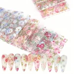 10 Mixed Nail Art Foils Transfer Sticker Set Rose Flower Designs Floral Starry (New)