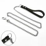 Metal Chain Dog Lead with Leather Style Handle Strong Control Leash Iron Dog (New)