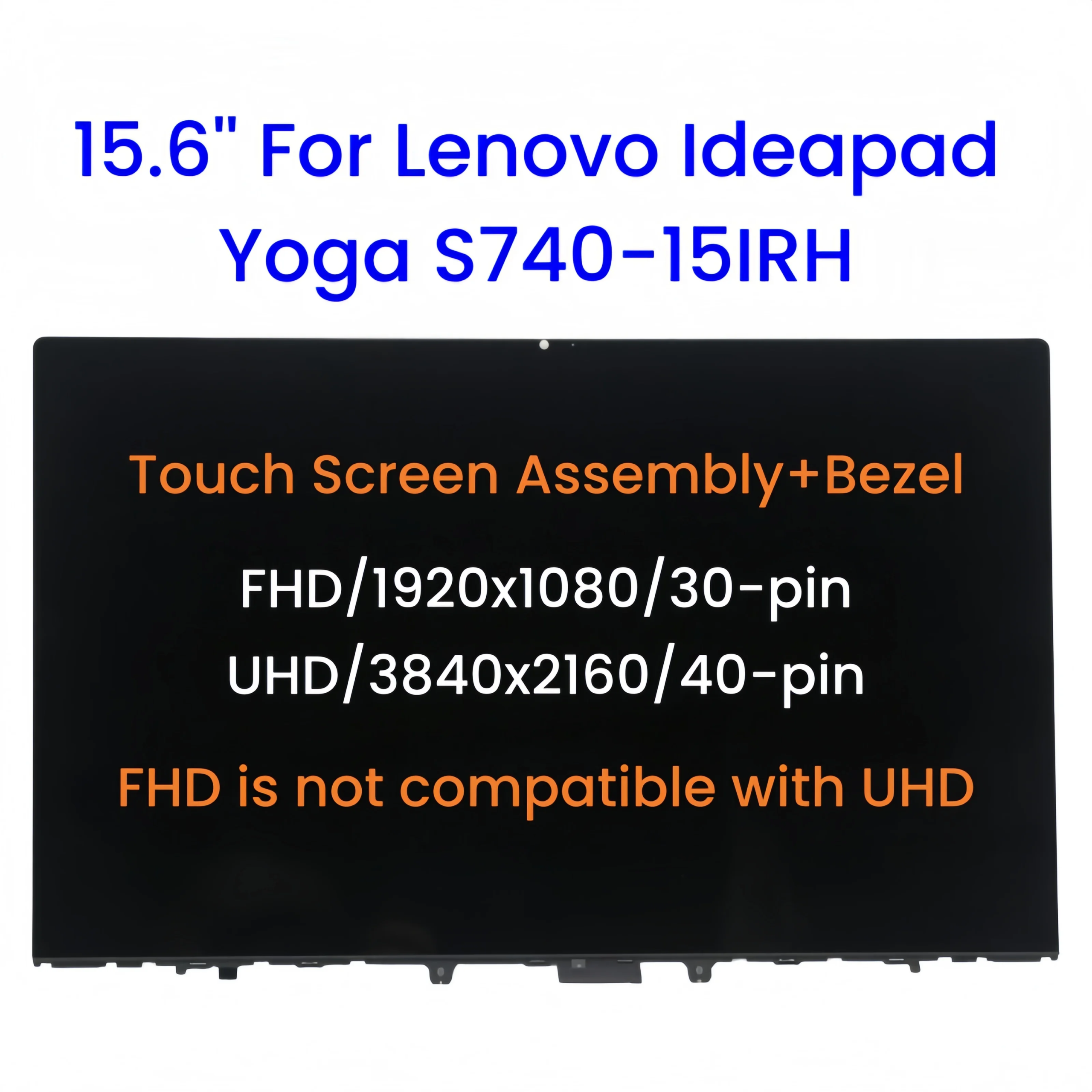 S62f0800a55a14ce9a7d1025f6cff6af84 15.6-inch For Lenovo Ideapad Yoga S740-15 S740-15IRH Type 81NX 81NW 81NY LCD Touch Screen Assembly With Bezel 5D10S39612/13 (New) - Image 1