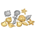 5 Stainless Steel Gold Starfish Shell Charms Ocean Series Pendants for DIY Earring (New)