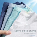 Summer Ice Silk Men T Shirt Short Sleeve Round Neck Breathable Thin Sport (New)