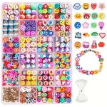 400  Colorful Cute Cartoon Soft Clay Tiles and Golden Spacer Beads Combination Set, (New)