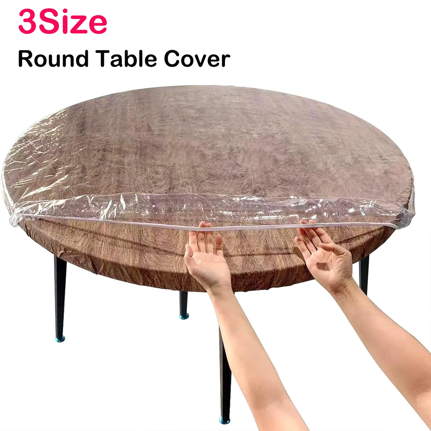 S6464e375131548e8b1b1c196349e78ddz Round Tablecloth Elastic Transparent PVC Waterproof Oil Proof Table Protector Cover Home Fitted Dinning (New) - Image 1