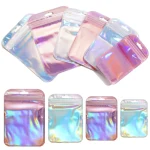 50 Lot Iridescent Ziplock Bags Transparent Laser Thicken Plastic Seal Bags for Jewelry Earrings (New)