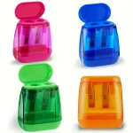 4 Dual Hole Pencil Sharpeners with Lid and Shavings Container, Portable Manual Sharpener Set (New)