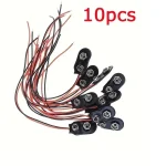 10 9V Battery Clips Black Red 2Wired Cable Connection Connector Buckle 9 Volt (New)