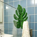 Monstera Bathroom Hooks, Punch free Glass Door Hook, Tropical Leaf Design for Bathroom Decor, (New)