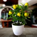 18cm*24cm Artificial Lemon Tree Potted Plastic Fake Flowers Plant Outdoor Yard Garden Balcony (New)