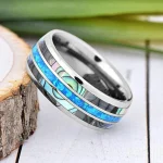 Fashion 8mm Silver Color Tungsten Wedding Men Stainless Steel Rings Inlay Abalone Shell (New)