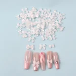 50 Mixed 3D White Bow Ribbon Resin Manicure Nail Decoration Kawaii Bowknot Nails (New)