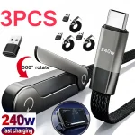 3 1 Foldable Charging Cable With Integrated Stand Fast Charging Cable Phone Tablet 240W (New)