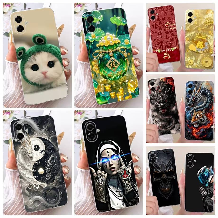 Clear Soft Silicone Phone Case For Samsung Galaxy A08 F08 M17E F70E Back Cover Cartoon Dragon Tiger Lucky Fortune Design Bumper