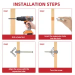 100 Drywall Anchor Kit Hollow Wall Anchors Plasterboard Plugs Screws Butterfly Expansion Tube (New)