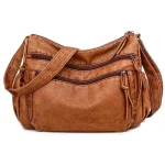Washed Leather Womens Bag 2024 European and American Retro Shoulder Bag Versatile Large Capacity (New)