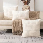 1 Boho Faux Fur Plush Throw Pillow Covers, Cream White, Luxury SoftFluffy Decorative (New)