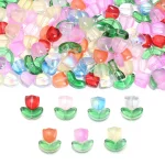 30 Lot 9mm Tulips Flower Lampwork Beads Multicolor Glass Flora Beads Multicolor Loose Beads (New)