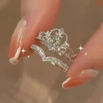 2 Fairy Sparkling Crown Rings for Women Teen Crystal Korean Adjustable Silvery Anniversary (New)