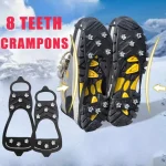 8 Teeth Ice Gripper Spike Shoes Winter Outdoor Anti Slip Hiking Mountain Climbing Ice (New)