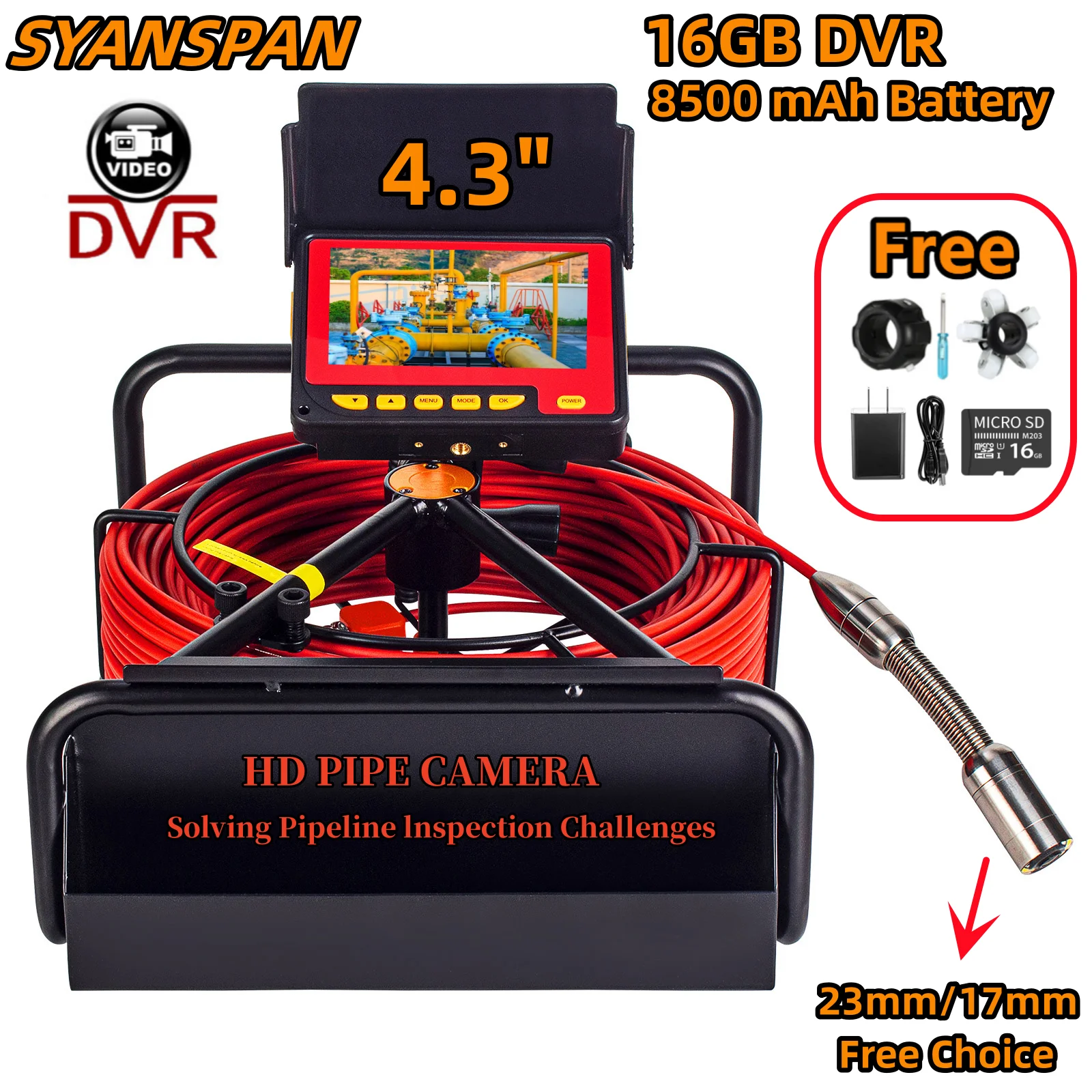S6ed622c8c09440d59ecb60b1ee2de346E.webp Battery 8500mAh Endoscope DVR 16GB Card 8500mAh Battery Capacity HD Pipeline Camera SYANSPAN (New) - Image 1
