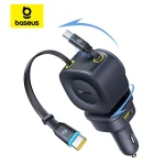 Baseus Car Charger 60W 100W 30W 240W 4 ports Built in Dual Retractable (New)