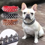 Adjustable Leather Pet Dog collar Neck Strap Supplies PU Leather Punk Rivet Spiked (New)