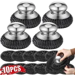 1 10 Stainless Steel Pot Brush with Handle Heavy Duty Dishwashing Wire Ball Metal (New)