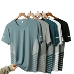 Running T shirt Men Summer Ice Silk Thin Top Reflective Printing Quick Dry Short (New)
