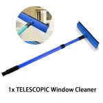 2 In 1 Telescopic Window Glass Cleaner Wiper Long Handle Sponge Brush Window (New)