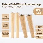 4  Furniture Legs Wooden Solid Furniture Feet Oblique Straight Table Feet Non slip Chair (New)