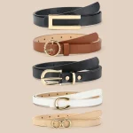 5 Belt Women Fashion PU Leather Thin Belts with Alloy Buckles in Solid (New)