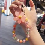 Phone Anti lost Lanyard Key Short Wrist Pendant Colorful Macaron Round Bead Pendant Womens (New)