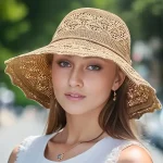 Wide Brim Sun Visor Hats Womens Foldable Fisherman Hat Breathable Beach Sun Hat (New)