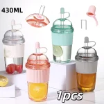 1 430ml Portable Flip Straw Cup Plastics Ins Style High Capacity Water Bottles Tea (New)