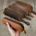 Vintage Leather Pencil Bag Simple Stationery Hoder Pen Case Storage Bag Zipper Pencil (New)