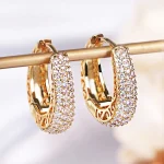 Korean Luxury Paved CZ Hoop Earrings for Women Gold Color Hollow Out Design (New)