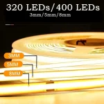 3mm 5mm 8mm DC5V High Density COB Light Strip 320 400LEDs Flexible COB LED Tape (New)