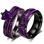 Fashion Couple Rings Charm Purple Rhinestones CZ Women Rings Set Trendy Men Stainless (New)