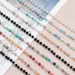 1meter Stone Stainless Steel Chain Muti color Crystal Beaded Chains Link for DIY Jewelry (New)