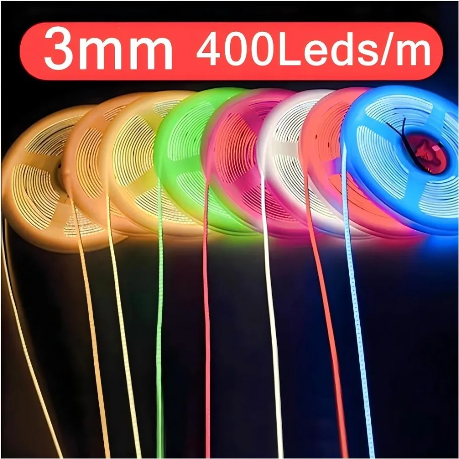S7836ea85c3e740edaa3a227a92b63622z 3mm Ultra Thin 12V Colorful COB LED Strip Dimmable 3000K 4000K 6000K High (New) - Image 1