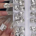 Sparkling Clear Crystal Nail Art Rhinestones Set 24 Flatblack Gems For DIY Manicure (New)