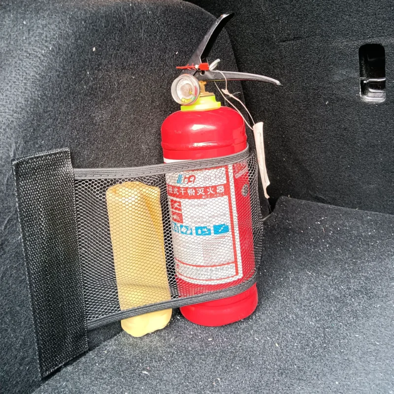 S78dc984d3e7d4fa7bfa2d2ba498740e0E Auto Accessories Car Interior Organizer Car Trunk Elastic Mesh Fixed Straps Extinguisher Storage (New) - Image 1