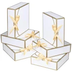20, Elegant White Gift Boxes with Lids, Elegant gold trim, Gold Ribbon, 6.5x6.5x2 (New)