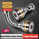 3 Water Flow Brass Kitchen Faucet Aerator 360Â° Swivel Spray Head Stainless Steel (New)